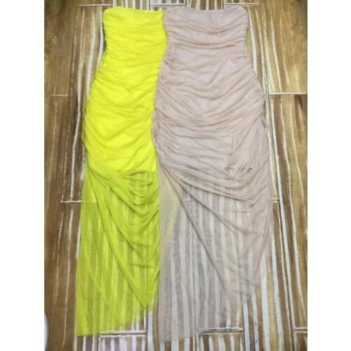Vestidos Bandage 2019 New Arrivals Summer Women Long Dress Bandage Sexy Yellow Mesh Celebrity Party Evening Strapless Dress