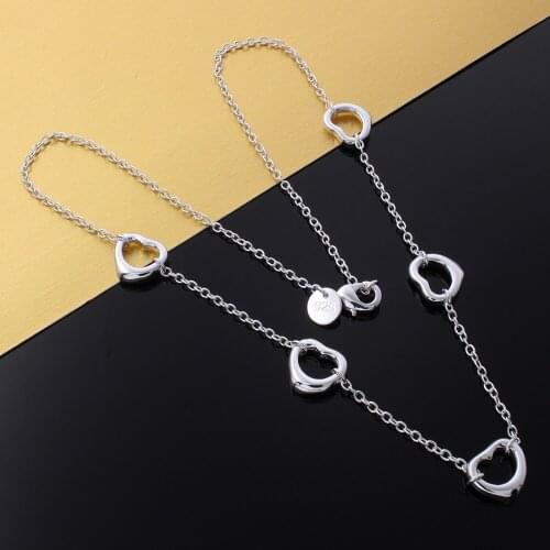 Hot Classic romantic five heart chain 925 Sterling Silver Necklaces for Women lady party wedding Jewelry Fashion Christmas Gifts