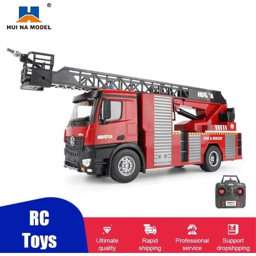 1:14 HUINA RC Fire Truck 22 Channels Electric Car Model Engineering Vehicle with Working Water Spra and Squirts Toys for boys