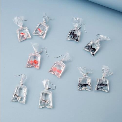 1Pair Kawaii Cartoon Resin Goldfish Imitation Water Bag Shape Charms Earrings Funny Cute Water Pouch DIY Jewelry