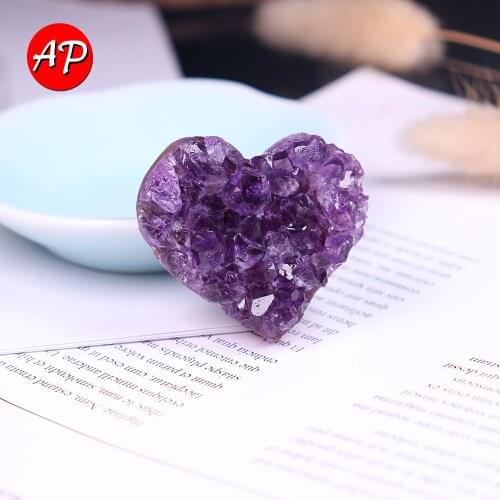 1PC Natural Crystal Amethyst Quartz heart-shaped Raw Crystal Cluster Healing Specimen Decor Crystal Gemstone Stone Home Decor