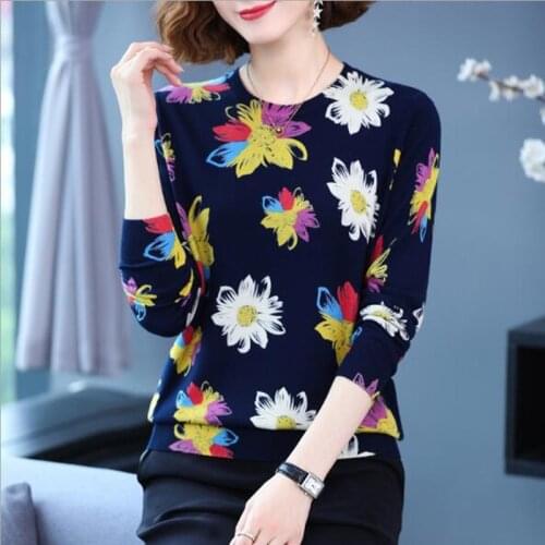 Womens sweater fashion Spring Autumn womens sweater Floral print sweater pullover long-sleeved soft Knitted sweaters women