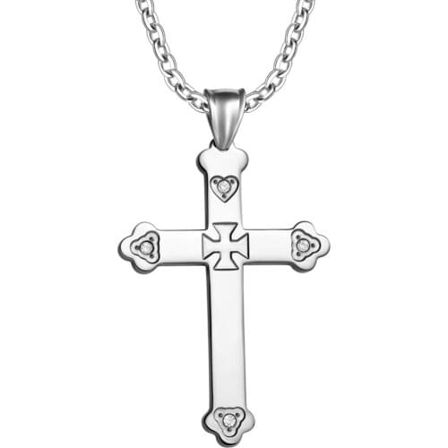 304# Stainless Steel Cross Pendant with Austrian Crystals Religion Gift