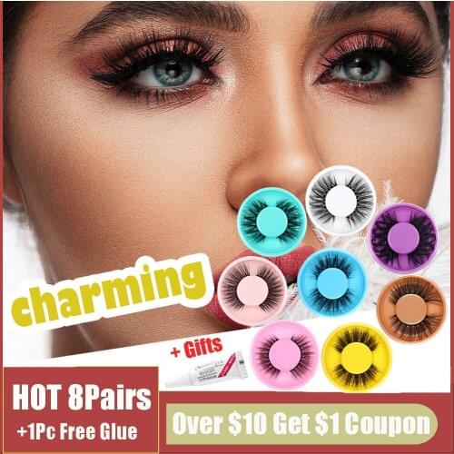 8Pairs New Flase Eyelashes Natural Faux Mink Fluffy Eye Lash Extension Long Wispies Makeup Dramatic Thick Fake Lashes With Glue