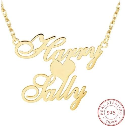 AurolaCo 925 Sterling Silver Name Necklace Custom Two Name Necklaces Personality Letter Choker Necklaces for Women Gifts