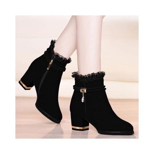 Hot new Ankle Boots Women Platform High Heels Female Side zipper Short Boot Casual Ladies velvet warm Rhinestone Botas Mujer