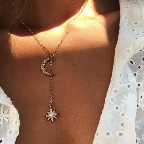 New Fashion Retro Moon Star Circle Pendant Multilayer Gold Color Chain Necklace Party Charm Jewelry Accessories for Women