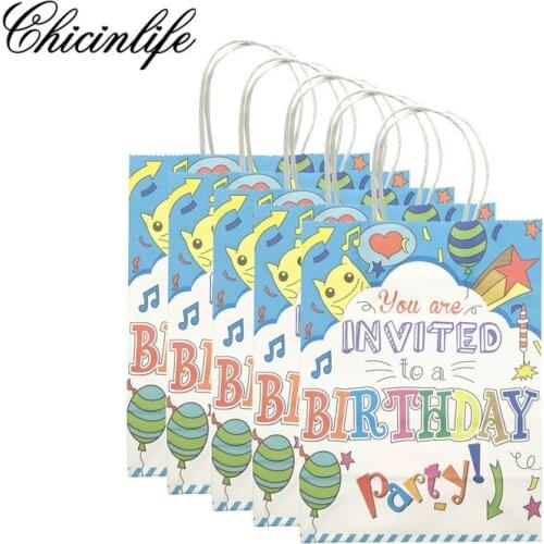 Chicinlife 5Pcs Happy Birthday Party Paper Gifts Bag Decorations For Kids Baby Shower Handles Candy Bag Box Party Supplies