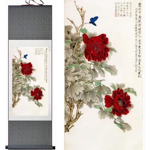 Flowers Painting Home Office Decoration Chinese scroll painting birds painting butterfly and flower paintingPrinted painting