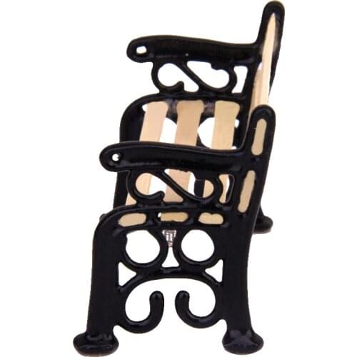 1/24 Wood Bench Black Metal Dolls House Miniature Garden Furniture Accessory