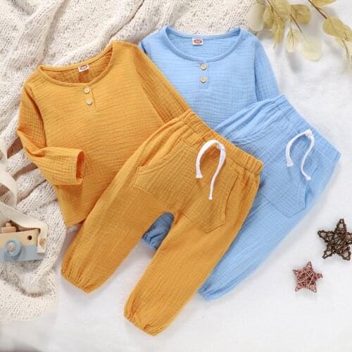 Infant Kids Baby Girls Boys Children’s Casual T-shirt and Trousers Set Fashion Solid Color Long Sleeve Tops and Long Pants 6M-5T