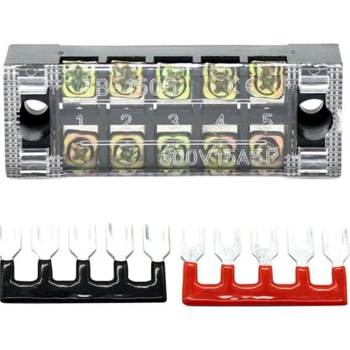 Dual Row 5 Position Covered Screw Terminal Block 600V 15A and Strips