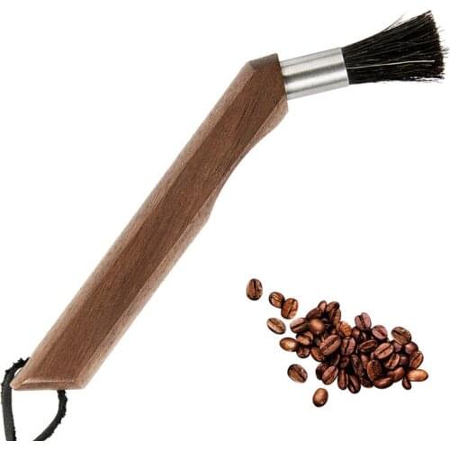 Espresso Machine Coffee Grinder Powder Cleaning Brush Natural Bristles Walnut Wood for Barista Home Kitchen Bean Grain Tool