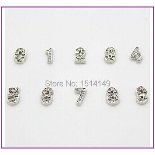 Hot selling crystal number floating charms living glass floating memory charms(per designs per 10pcs=100pcs)