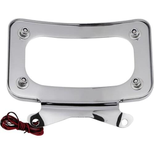 Motorcycle Curved Laydown License Plate Mount Frame Light For Harley Road King Street Glide Black/Chrome