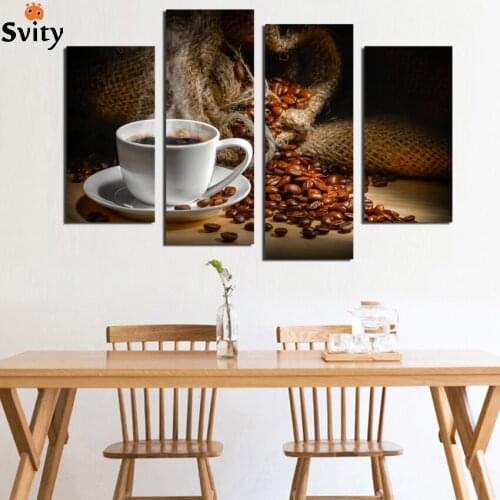 4 Panels Canvas Painting Fragrant Coffee Beans Print Painting On Canvas Wall Art Picture Kitchen Home Decoration Unframed F1860