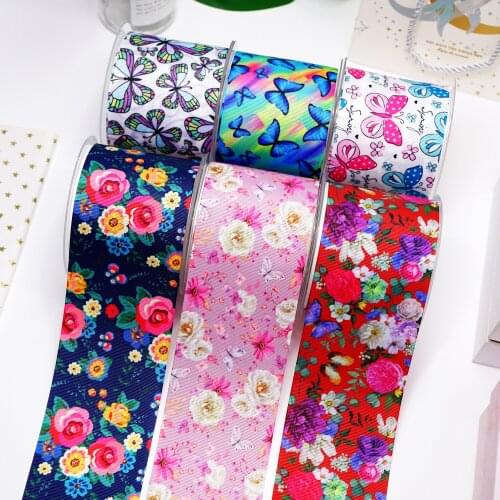 Top ribbons 50 yard per size Spring Butterfly Ribbons printed grosgrain ribbon 49970