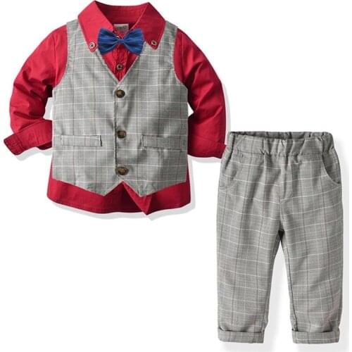 Kid Boy Clothes Gentleman Vest + Long-Sleeved White Shirt + Suspender Pants Four-Piece Suits Party wedding Children Outfits