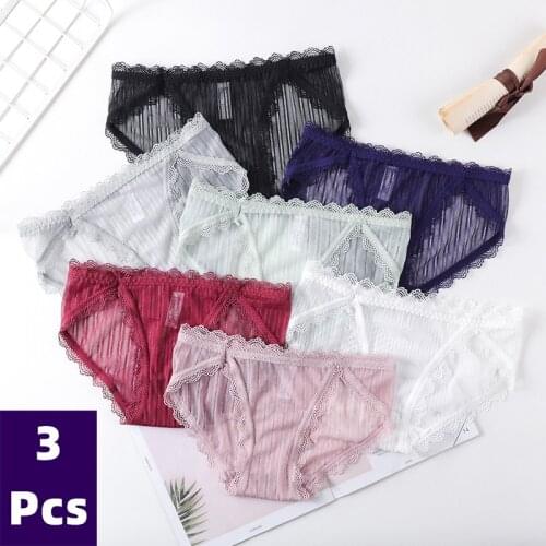 3Pcs Lace Womens Underwear Transparent Breathable Panties Ladies' Seamless Underpant Low Waist Briefs Sexy Lingerie for Women
