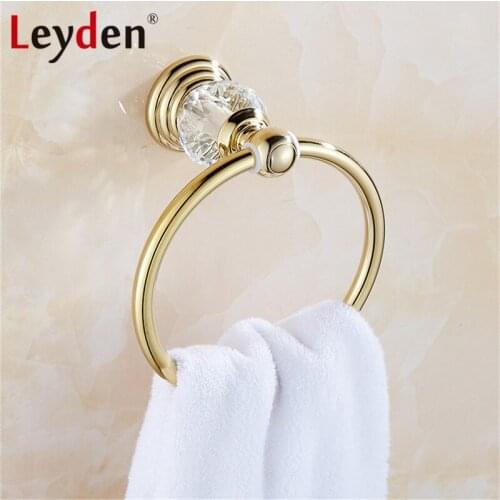 Leyden Hot Luxury Crystal Towel Holder Silver/ Gold Towel Ring Round Wall Mounted Towel Rack Bar Holder Bathroom Accessories