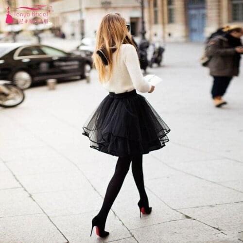 Cute Petite Black Tulle Skirts For Women Multi Layer Ribbon Edge Short Mini Girls Cocktail Party Dresses Tutu Female Adult Skirt