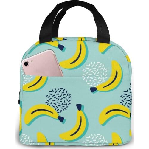 Cute Banana Cooler Bag Portable Zipper Thermal Lunch Bag Convenient Lunch Box Tote Food Bag