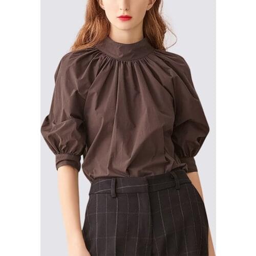 Fashion Design Women Blouse Summer New 2021 Turtleneck Solid Slim Elegant Office Lady Pulls Outwear Tops