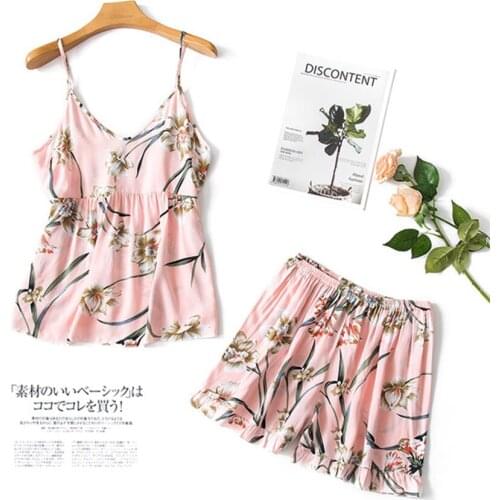 Fashion Print Camisole+Shorts Pajamas Sets Women Sexy Spaghetti Strap Tops Sleepwear Pants Lingerie Plus Size Cool Pijama Mujer