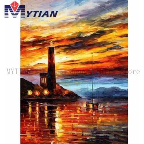 DIY Lighthouse Diamond Painting,Full Square Round Drill Diamond Embroidery Kit Landscape 5d Diamond Paint By Number Home Decor