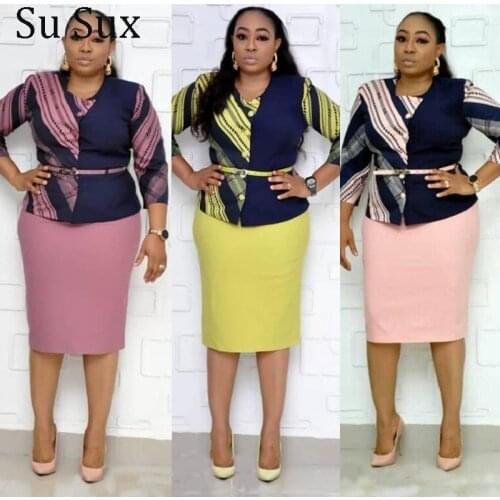 African Clothes 5XL 6XL Plus Size Suit Two Piece Set Women African Dresses For Women Print Top&Pencil Skirt Set Office Lady 2020