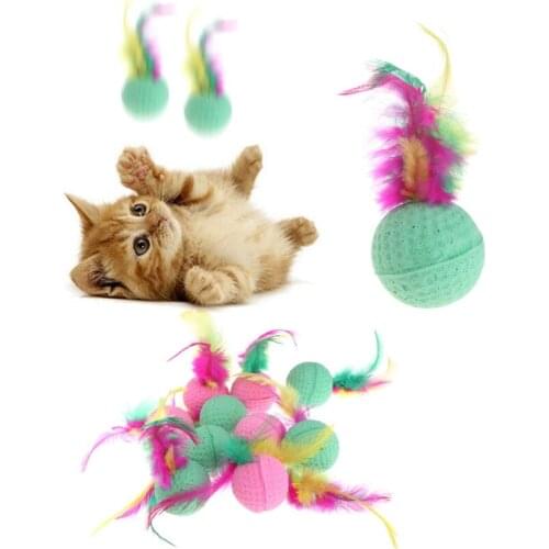 OOTDTY 10 Pcs Pet Toy Latex Balls Colorful Chew For Dogs Cats Puppy Kitten Soft Feather Foam Ball