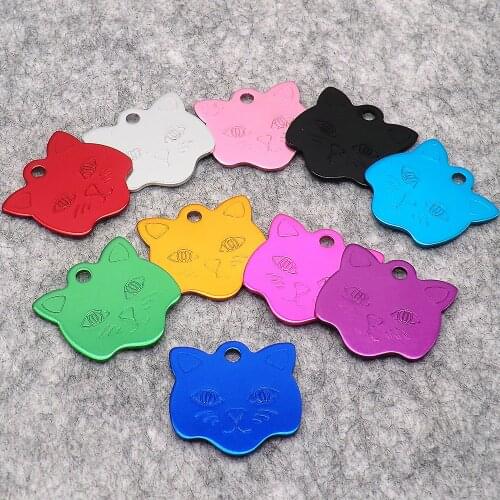 Wholesale 100Pcs Aluminum Personalized Dog Tag Name Engraved Cat Face ID Tags Dog Collar Anti Lost Pet Store Nameplate Pendant