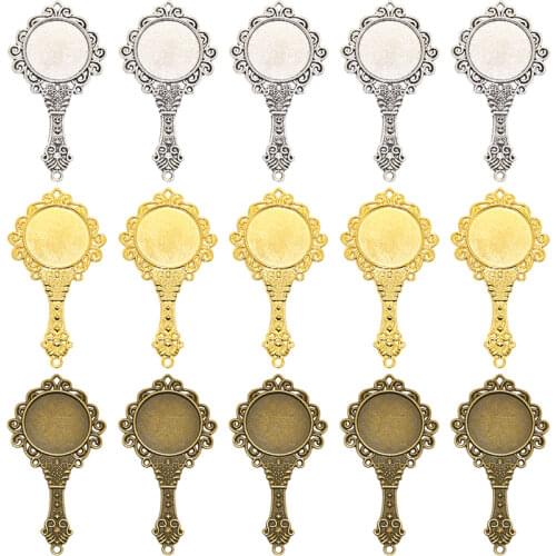 MENGJIALE 5pcs/lot Vintage Antique Silver Charms Imitation Mirror frame Pendant Fit Bracelets Necklace DIY Metal Jewelry Making
