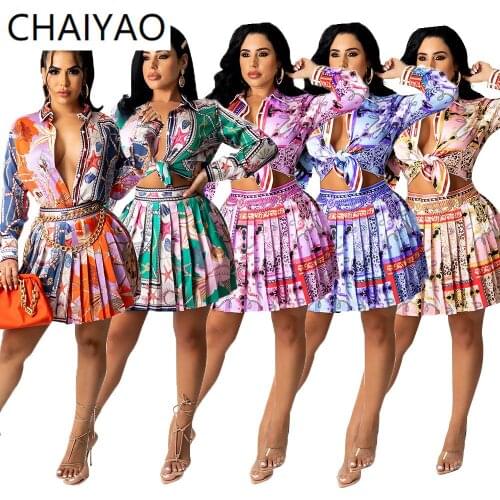 12CM2149 Autumn Y2k Deep V Neck High Waist Women Dress Women Mini Dress Cartoon Print Skirts Pleated Skirt Two Piece Set Outfits