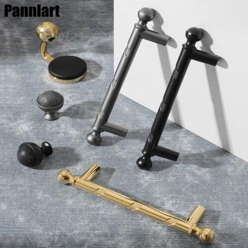Pannlart 1 Pc Modern Luxury Black Gold Handles Kitchen Cabinet Knobs Zinc Alloy Wardrobe Dresser Drawer Knobs Furniture Hardware