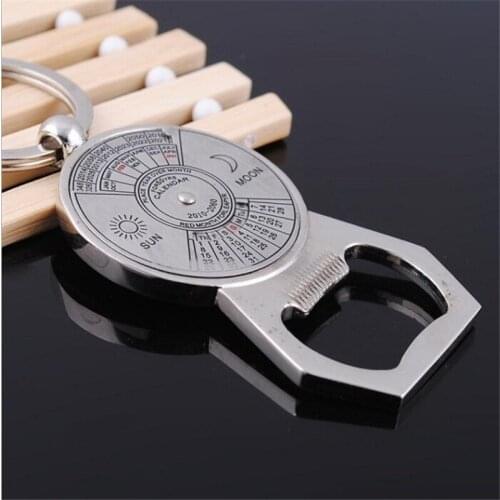 Useful Beer Bottle Opener Key Chain Silver Color Calendar Fashion Design Clasp Round Circle Connected Key Rings Key Holder