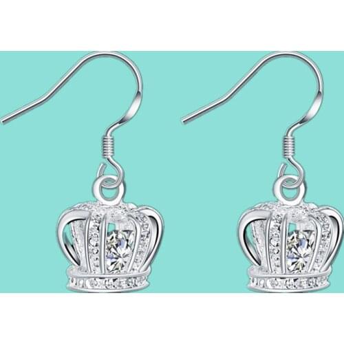 925 Sterling Silver Crown Earrings Elegant Women Crown Crystal Earring For Girl Jewelry
