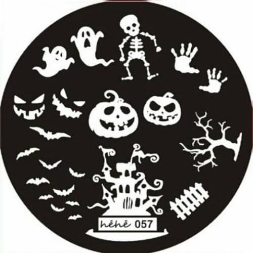 Halloween stamping plate with ghosts, pumpkins, skeletons and bats for nail art- Hehe series hehe057