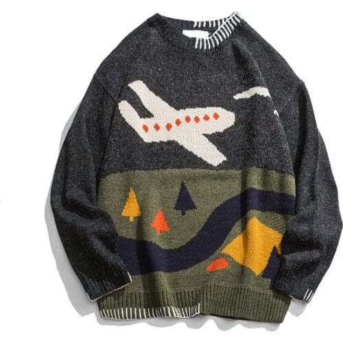 Japanese Harajuku Knitted Color Block Pilot Sweater for Men and Women Unisex Knit Airplane Pilot Pullover Jumper Plus Size