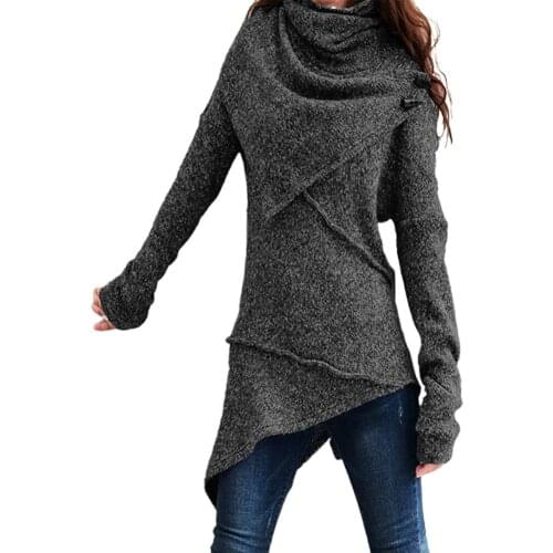 2020 Vintage Women Autumn Winter Turtleneck Knitted Sweater Irregular Hem Slim Womens Clothing свитер женский pull femme