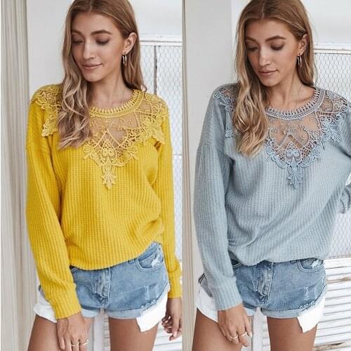 Knit Sweaters Women 2020 Lace Sexy Pullover Sweaters Spring Autumn Winter Bottoming Shirts Casual Loose Korean Style Tops