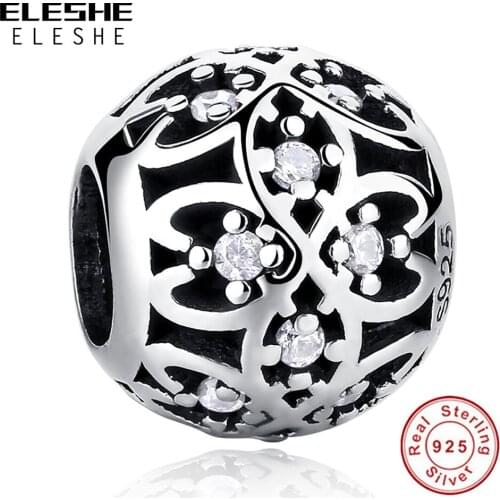 High Quality Real 925 Sterling Silver Intricate Lattice Charm fit Original DIY Bead Bracelet Jewelry Making Gift