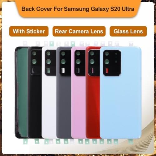 For SAMSUNG Galaxy S20 Ultra SM-G988B/DS Glass Back Battery Housing Repair Cover Rear Door Case Replacement With Sticker