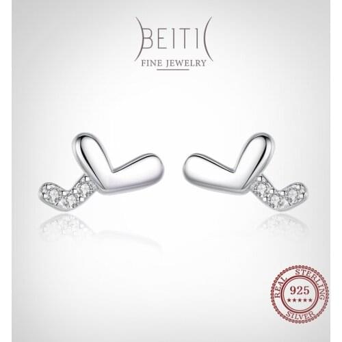 Beitil Simple Tiny Sweet Clear Double Hearts Stud Earrings For Women Girl Cute Accessories 925 Sterling Silver Fashion Jewelry