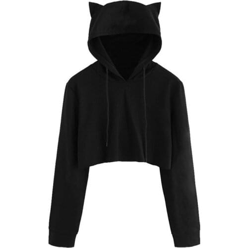 Women Sport Hoodies Lovely With Cats Ears Solid Teddy Hoodie Skateboard Pullovers Autumn Women Campus Casual Sweatshirts