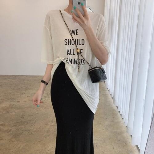 Sannian Summer Simple Round Neck Letter Printing Short-sleeved T-shirt+high Waist Package Hip Stretch Half-body Skirt Suit Women