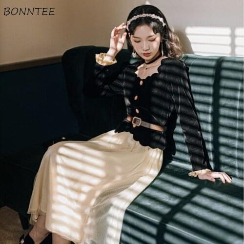 Dress Sets Women Spring Vintage Elegant Female Holiday All-match Slim Long Sleeve Tops Korean Ladies 2 Piece Outfits Temperament