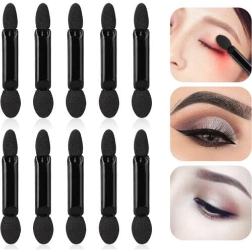 10pcs/set Disposable Double Head Skin-friendly Eye Shadow Applicators Sponge Eye Lip Makeup Stick Portable Black Brush