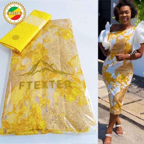 2.5+2.5 Yards 100% Cotton Flower Pattern Organza Brocade For Bride Or Bridesmaids Party Dresses Latest Net Tulle Lace Materials