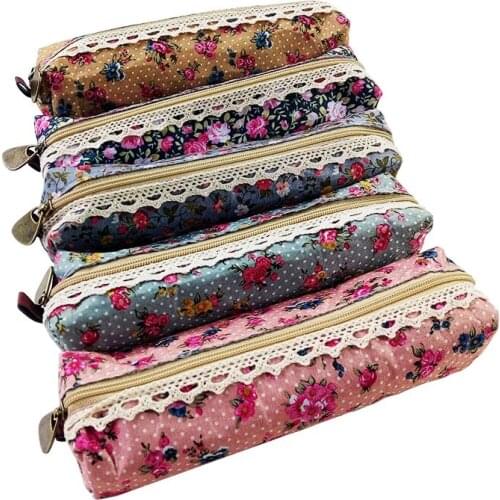 20 Pcs/lot Cute Flower Floral Lace Pencil Case Pencil Bag School Supplies Cosmetic Makeup Bag Zipper Pouch Purse Wholesale